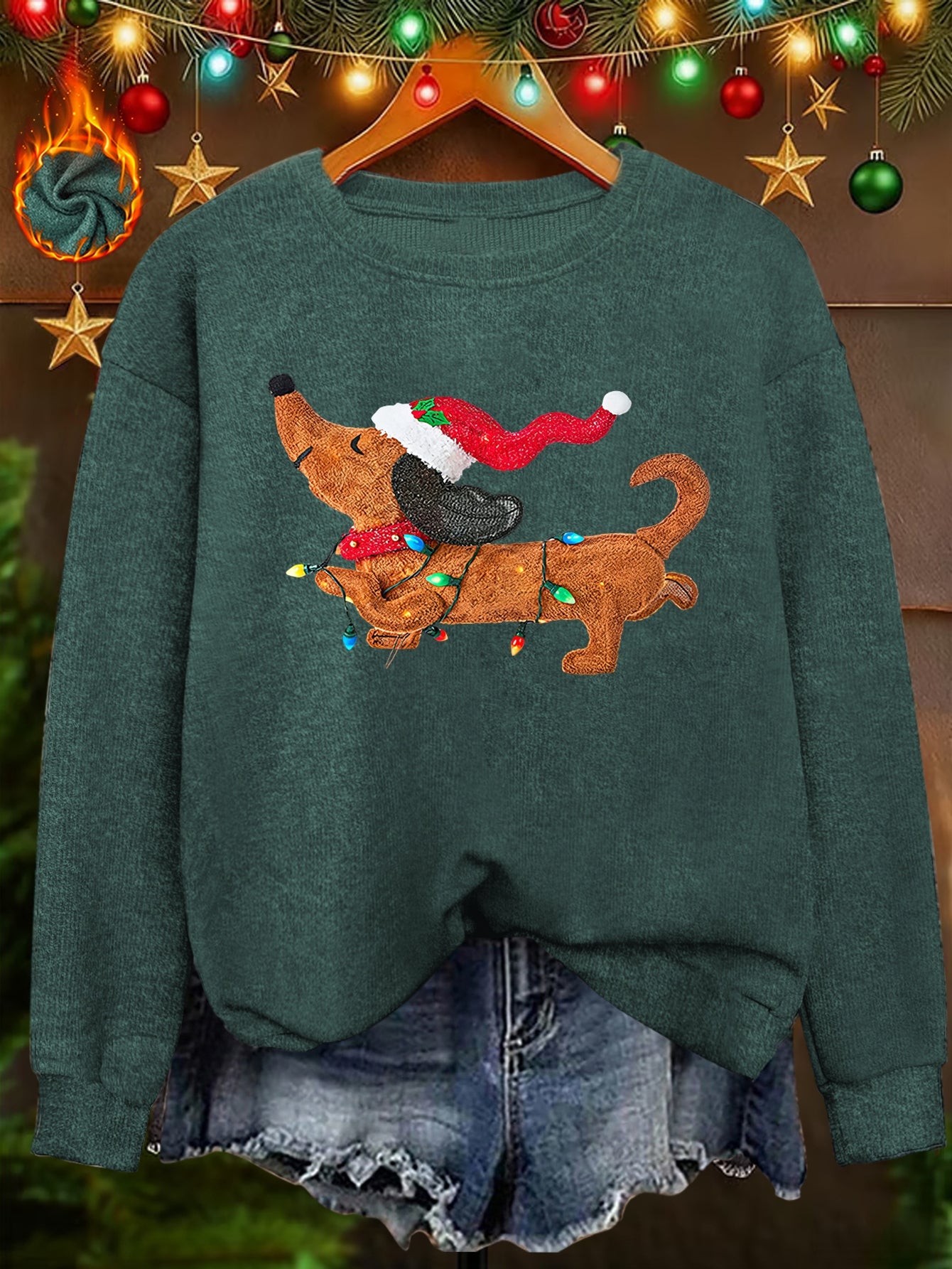Twinkle Pup – Women's Dachshund Christmas Sweatshirt 2026