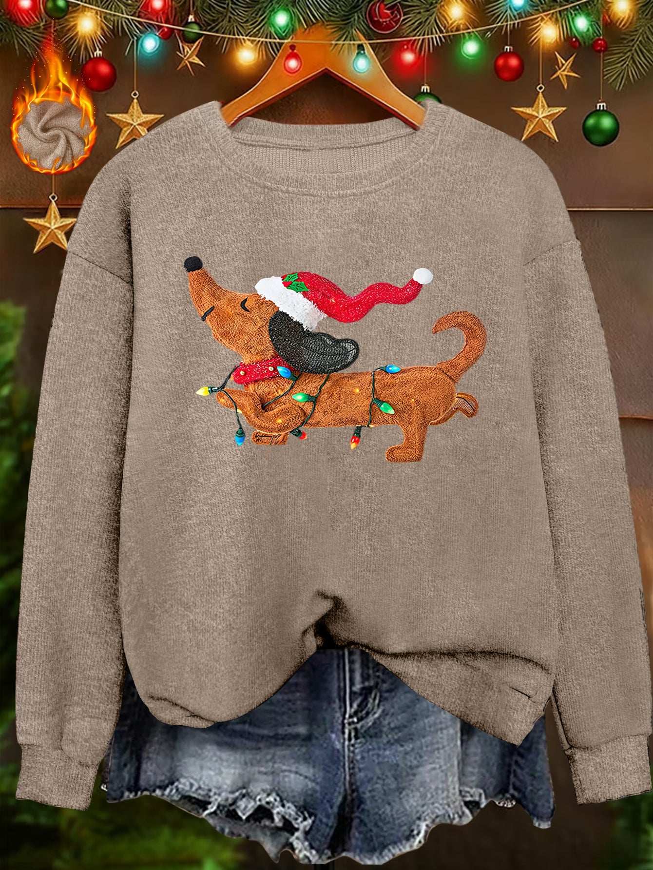 Twinkle Pup – Women's Dachshund Christmas Sweatshirt 2026